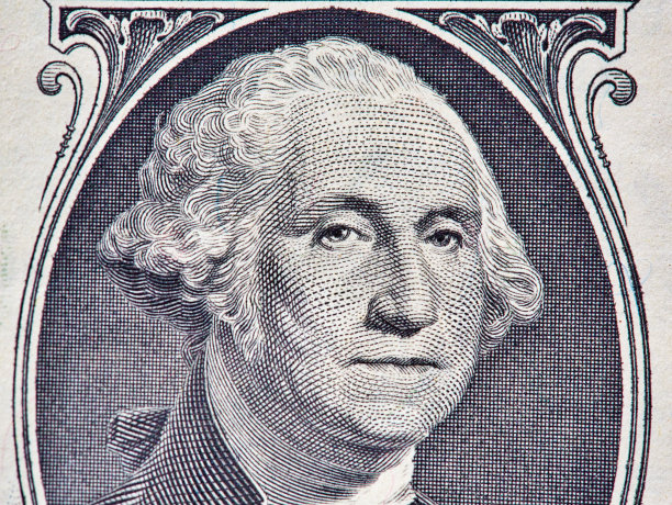 美元纸币的细节显示美国第一任总统乔治·华盛顿的肖像图片下载