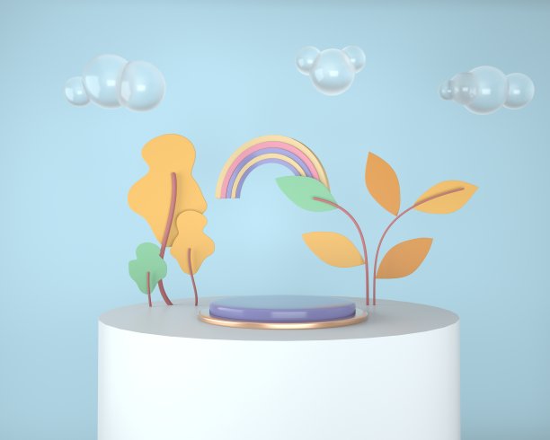 产品展示的抽象背景，有树木和植物的讲台，3d插图图片下载