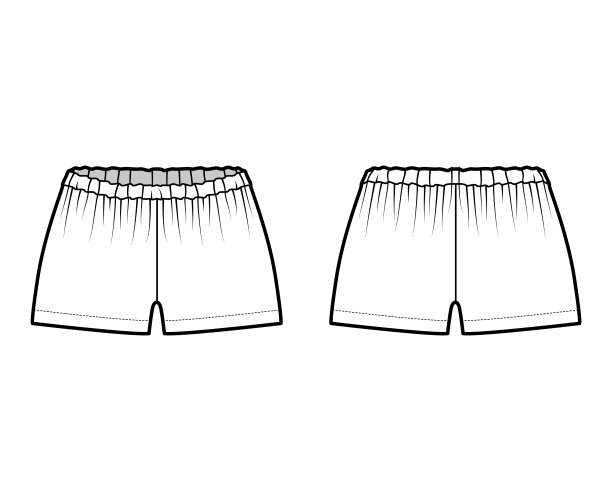 短踢腿裤技术时尚插画与迷你长，低腰，上升，聚集的平底睡衣底服装图片下载