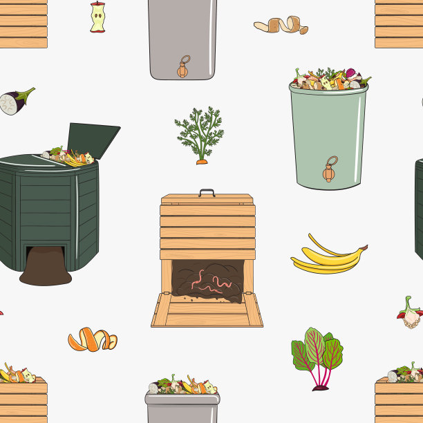 无缝模式与花园木材和塑料堆肥机，厨房废料。回收有机废物。农业和农业。家庭堆肥和零废物的概念图片下载