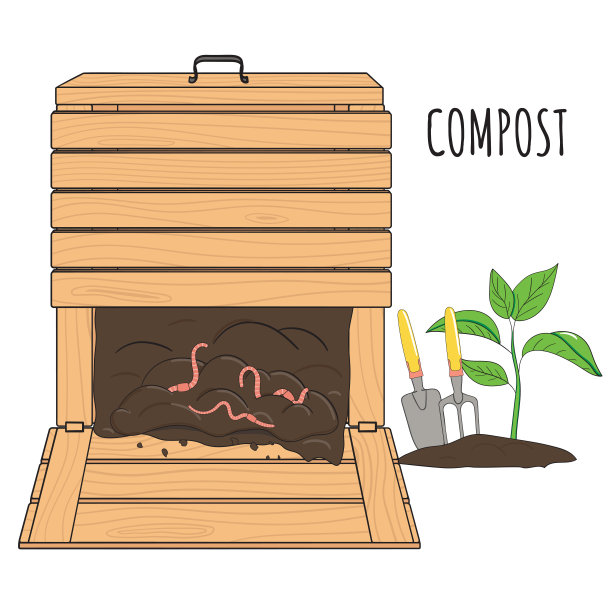 花园木材堆肥箱。有虫子的有机花园肥料。回收有机废物。可持续的生活概念图片下载