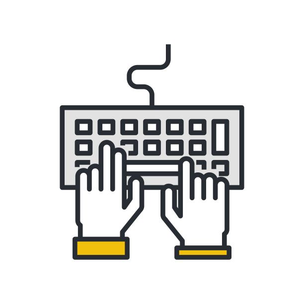 电脑键盘，输入图标。平面图标编程，办公室工作，自由打字的概念。图片下载