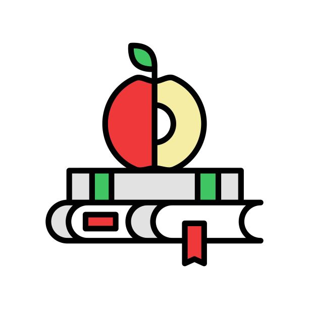 书籍和苹果图标。教育，学习，学校的标志。图片下载