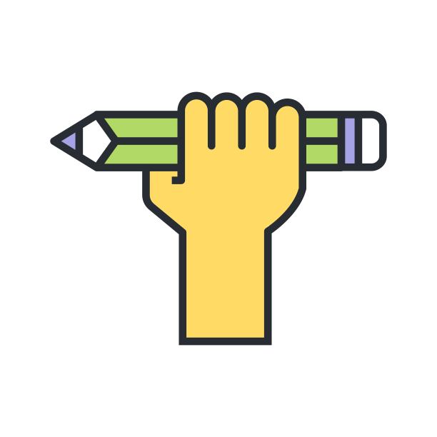 手握铅笔图标。平面向量插图。图片下载