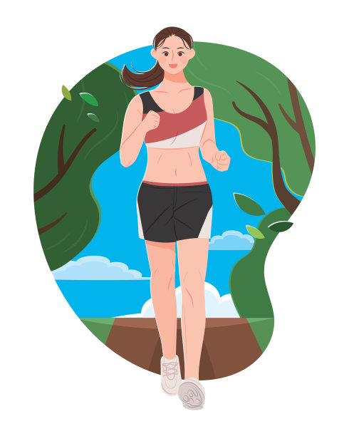 一个女人在公园小路上跑步。图片下载