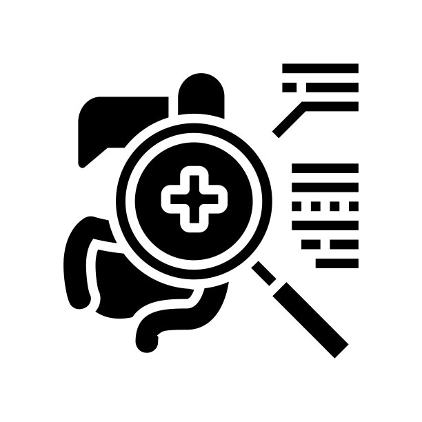 检查消化系统，字形，图标，矢量插图图片下载