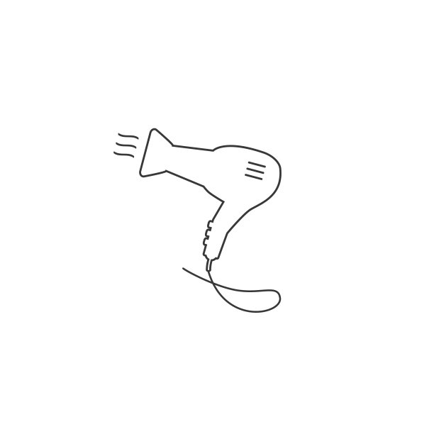 吹风机标识线图标。头发干燥的象征。吹热空气。打开。经典平图标。彩色的圆圈。向量图片下载