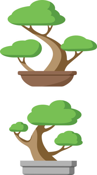 一套卡通盆景植物在盆孤立的矢量插图图片下载