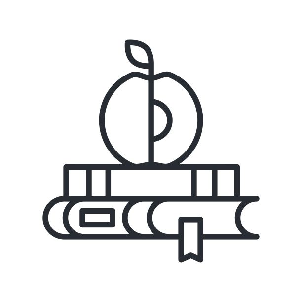 书籍和苹果图标。教育，学习，学校的标志。图片下载