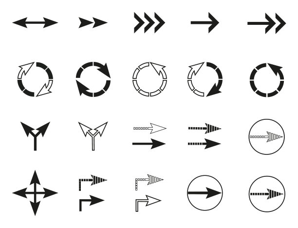 矢量箭头图标。标志圆箭头平面设计，圆箭头向前。一套箭头矢量插图图片下载
