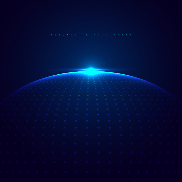 抽象的三维蓝色发光点粒子球与照明在深蓝色的背景技术未来概念。图片下载