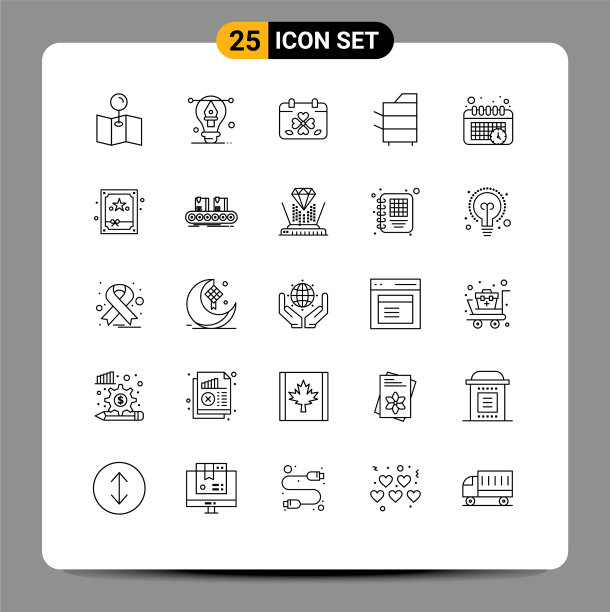 通用图标符号组25个现代线条图片下载