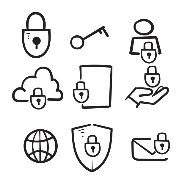 手绘数据保护图标涂鸦风格矢量隔离图片下载