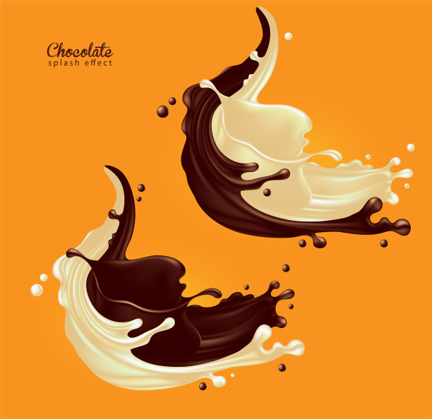 牛奶巧克力广告。巧克力和白牛奶在一个动态旋风与飞溅效果。三维向量。高细节逼真的插图图片下载