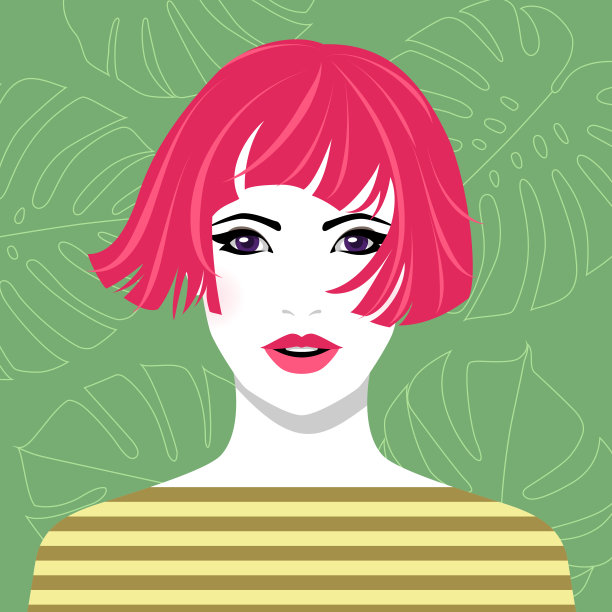 微笑的紫色头发的女人图片下载