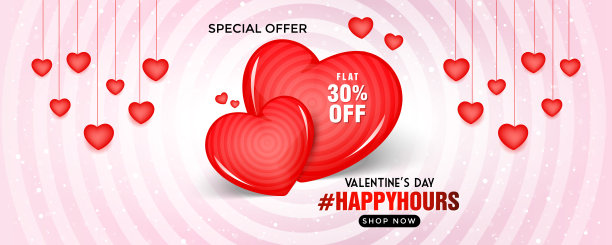 情人节销售横幅装饰美丽的心在粉红色和白色的背景图片下载