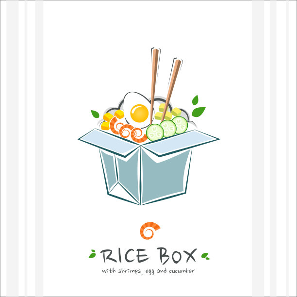 饭盒里有虾仁、鸡蛋和黄瓜。健康食品设计模板。插图与外卖戳碗。夏威夷的食物。图片下载