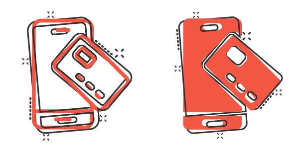 漫画风格的智能手机付费图标。Nfc信用卡卡通矢量插图在白色孤立的背景。银行业飞溅效应的经营理念。图片下载