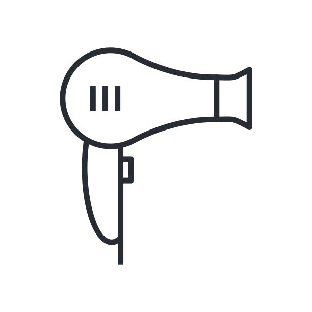 吹风机图标。美容院设计在白色背景矢量插图。图片下载