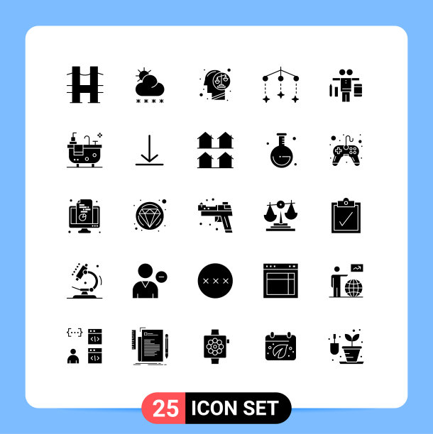 象形文字设置了25个简单实心的生命符号图片下载