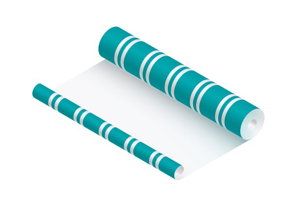 等距矢量插图条纹墙纸卷孤立在白色背景。逼真的彩色墙纸图标在平面卡通风格。壁纸贴。改造和重建。图片下载