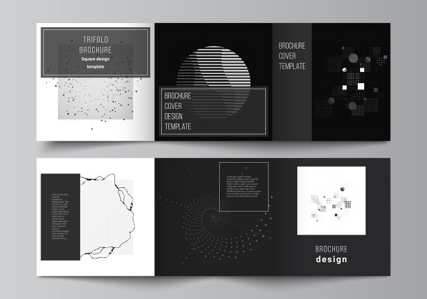 矢量布局的方形封面模板为三倍的宣传册，传单，杂志，封面设计，书籍设计。摘要技术黑色色彩科学背景。数字数据。极简的高科技概念图片下载
