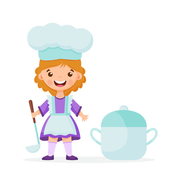 女孩厨师Character与Ladle，孩子梦想未来职业矢量插图。图片下载