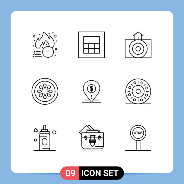 可编辑的线包9简单的轮廓地图图片下载