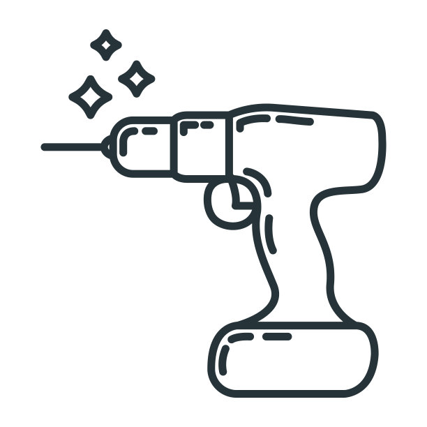 手动专业施工钻机图标工具装置，概念修建筑线平面矢量插图，孤立上白。图片下载