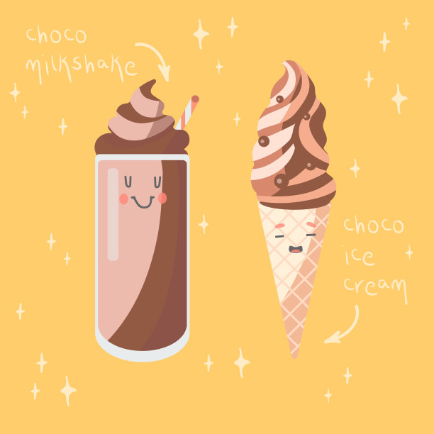 可爱的套装与巧克力冰淇淋和奶昔图片下载