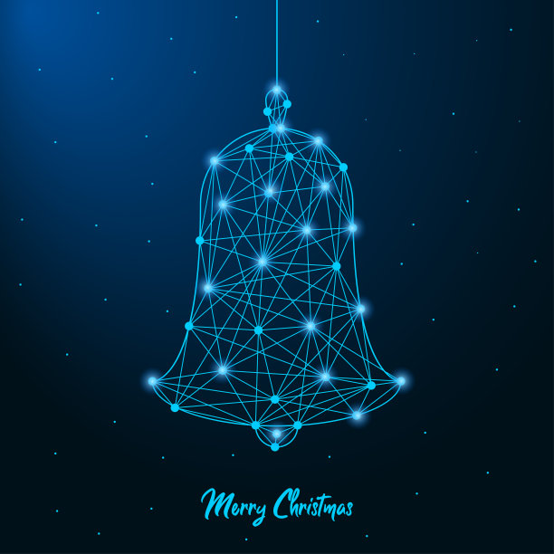 圣诞低多边形圣诞钟设计，点线多边形线框网格节日贺卡或banner图片下载