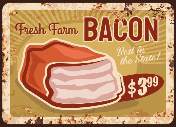 培根生锈的金属板，烟肉板生锈的标志图片下载