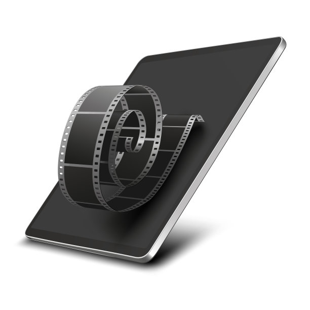 带摄影胶片卷轴的平板电脑。图片下载