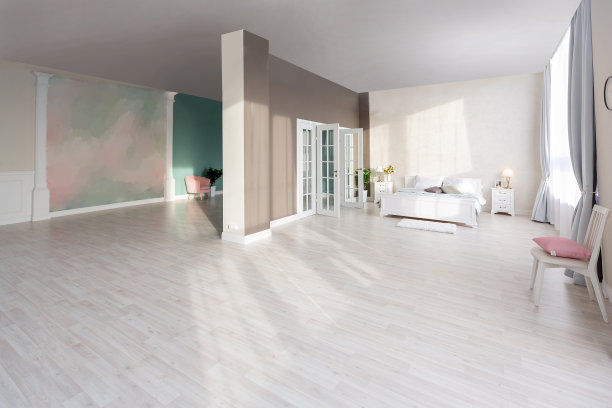 豪华和昂贵的室内开放的公寓在浅色。图片下载