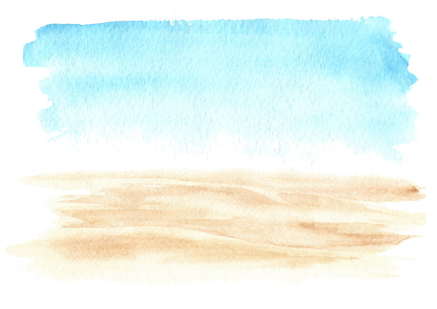 海滩沙海背景，手绘水彩插图图片下载