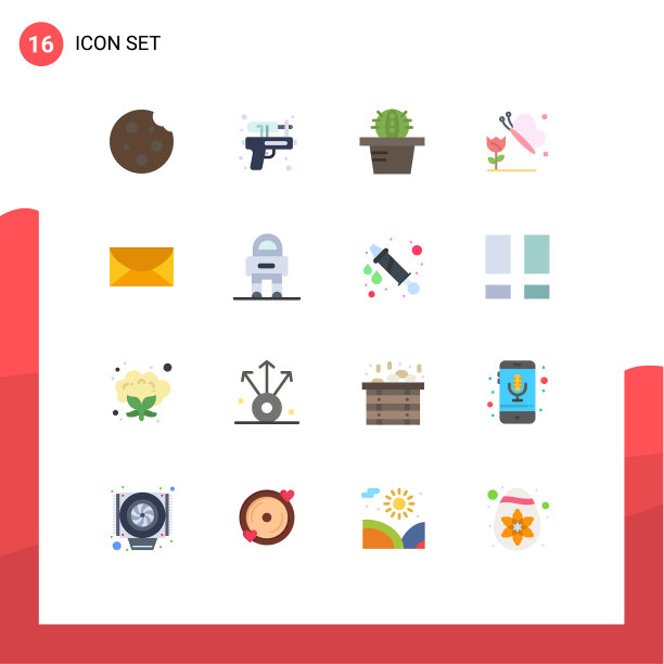 16个通用的平面颜色符号象征着全球图片下载