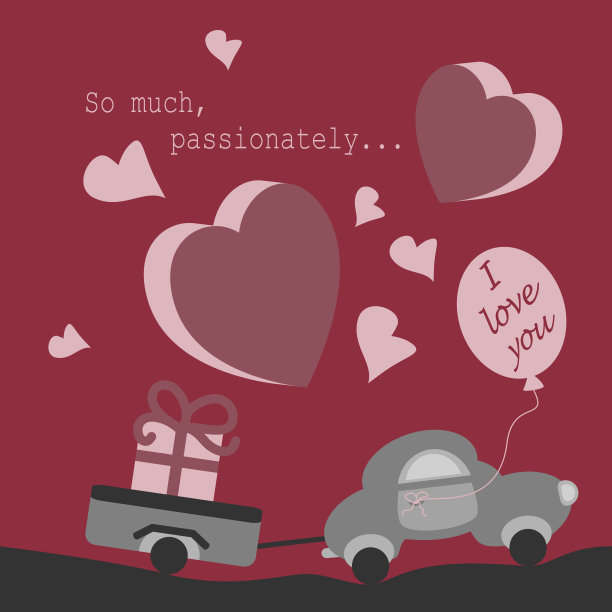 无缝模式。可爱的小车和它的拖车载着一个大礼物。图片下载