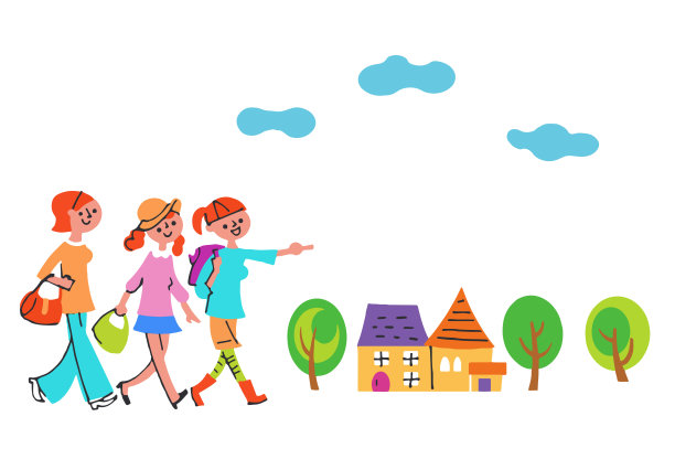 3个行走的女人和一间房子图片下载