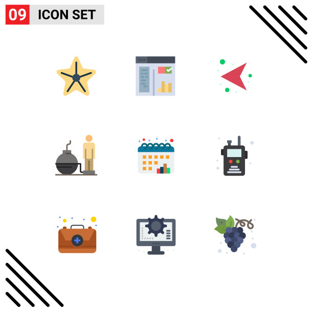 包装9个现代平面颜色的标志和符号图片下载