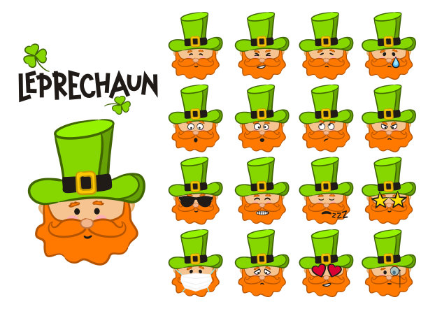 一套不同情绪的绿帽子小精灵。图片下载