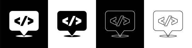 设置网页设计和前端开发图标隔离在黑白背景上。向量图片下载