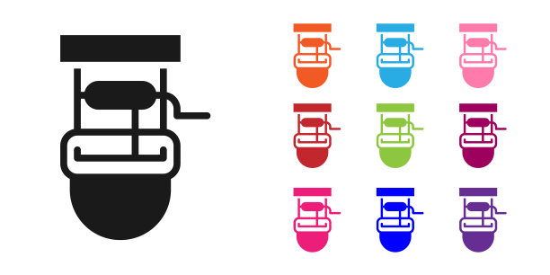 黑色井与水桶和饮用水图标隔离在白色背景。设置图标丰富多彩。向量图片下载