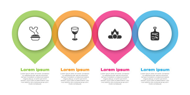 放置自制派，酒杯，篝火和切菜板。业务信息模板。向量图片下载