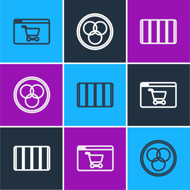 在屏幕上设置在线购物，调色板指南和RGB和CMYK混色图标。向量图片下载