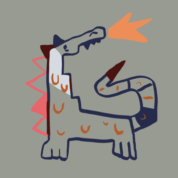 龙恐龙手绘插画，适合儿童装饰和时尚。非常现代和极简主义的切割油漆。图片下载