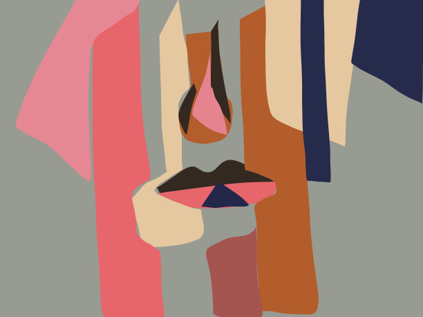 面对时尚的设计。简单的人文主义的鼻子和嘴唇。用柔和的颜色和简单的几何形状作画。时尚艺术行业插图设计及海报设计。图片下载