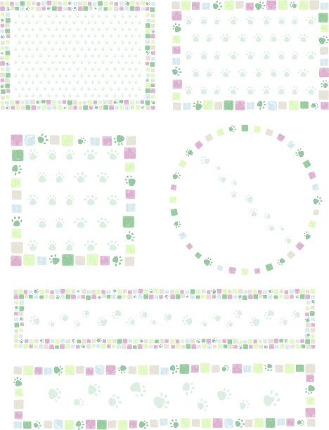 一套水彩方形图案和爪印框架马赛克瓷砖图片下载