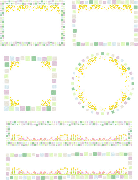 框架套水彩方形图案和含羞草花马赛克瓷砖图片下载