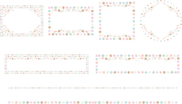 一套水彩点和心形图案框架图片下载