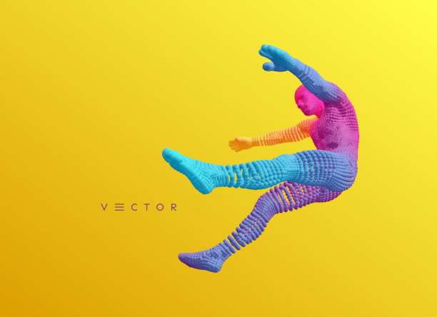 男人滑倒了。人在空中漂浮和盘旋。3 d矢量插图。图片下载